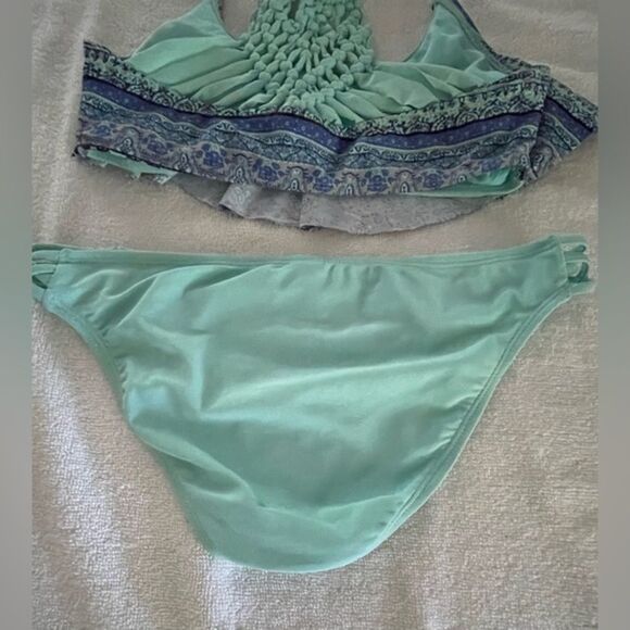 Girls medium turquoise southwest design ruffle flounce macrame Boho bikini - Picture 10 of 14
